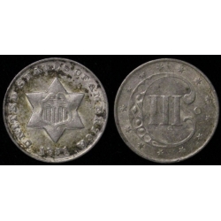 1851-O Three Cent Silver, Choice AU58+